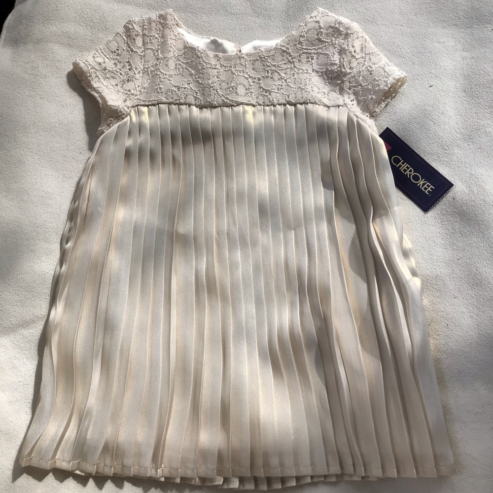 NWT CHEROKEE Pleated Shimmery Gold Lace Dress